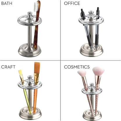 iDesign Toothbrush Holder for Bathroom - 4-Section Toothbrush Stand for Countertop, 2-Pack, Chrome/Brushed