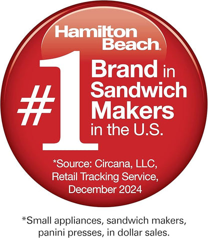 Hamilton Beach Dual Breakfast Sandwich Maker with Timer, Ready in 5 Minutes, Removable Dishwasher Safe PFAS-Free Non-Stick Egg Cooker Ring, Silver (25490MNA)