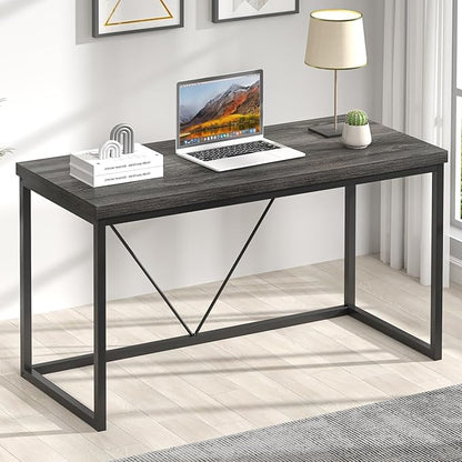 FOLUBAN Home Office Desk, Industrial Vintage Computer Desk, Rustic Wood and Metal Study Writing Table, Simple Work Gaming PC Desks for Bedroom Living Room, Dark Gray 53 Inch
