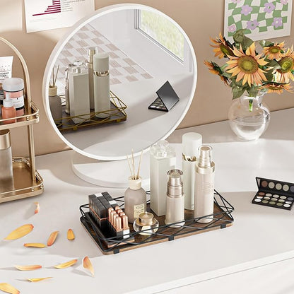 Toilet Paper Basket Holder, 13" Bathroom Tray Countertop, Wood and Metal Toilet Tank Tray Bathroom Vanity Organizer for Toiletry, Kitchen Sink Organizer for Soap Dispenser (Brown+Black)