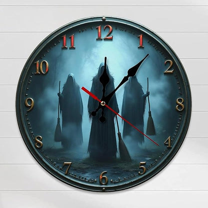 Wall Clock, Spooky Theme Non Ticking Wall Clocks Battery Operated, Teal Wooden Wall Clocks for Living Room, Bedroom, Study Room Decorative 10 Inch