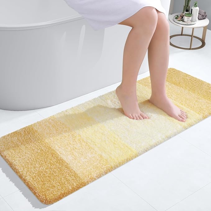 OLANLY Bathroom Rugs Mat, Extra Soft Absorbent Microfiber Bath Rugs, Rubber Backing, Quick Dry, Machine Washable Bath Mats for Bathroom Floor, Tub and Shower, Home Decor Accessories,47x17,Light Yellow