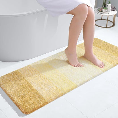 OLANLY Bathroom Rugs Mat, Extra Soft Absorbent Microfiber Bath Rugs, Rubber Backing, Quick Dry, Machine Washable Bath Mats for Bathroom Floor, Tub and Shower, Home Decor Accessories,47x17,Light Yellow
