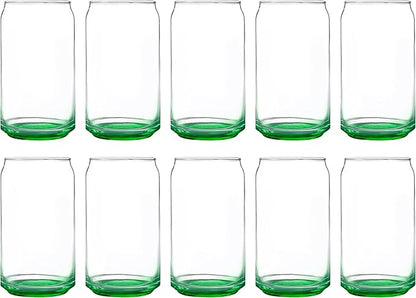 DISCOUNT PROMOS Beer Can Glasses Set of 10, 16 oz. Pint Sized, Soda Can Shape, Glassware, Green