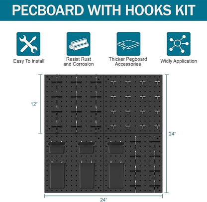 Peg Board Kit, Includes Pegboard and Accessories,with Hooks and Bins,Peg Board Wall Organizer for Office,Ornaments Display,Crafts Organization (66, Black)