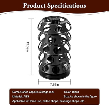 CEHNCEH K Cup Holder: Coffee Pod Carousel Organizer, Compatible with 40 Keurig K-Cup Pods, Spins 360-Degrees - Lazy Susan Platform, Home or Office Kitchen Counter Organize (New Model Black)