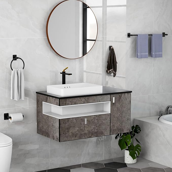 KLJKPA 8 Pieces Bathroom Hardware Set, 24 inch Towel Bar, Matte Black Bathroom Accessories Set, Towel Racks for Bathroom, Robe Towel Hooks, Toilet Paper Holder Wall Mounted