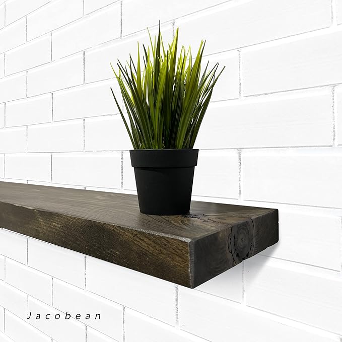 URBANDI, Rustic Floating Shelves, Set of 2, Hidden Bracket, Solid Wood, Heavy Duty, Wall Mounted Shelves, (Dark Brown, 24Wx8D)