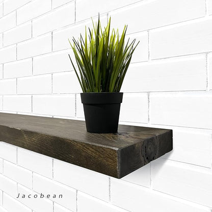 URBANDI, Rustic Floating Shelves, Set of 2, Hidden Bracket, Solid Wood, Heavy Duty, Wall Mounted Shelves, (Dark Brown, 24Wx8D)