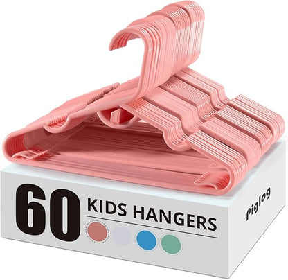 Plastic Baby Clothes Hangers 60 Pack, Pink Stackable Plastic Kids Hangers (11.4") for Toddler Newborn Childrens Clothes Closet, Ideal for Clothing, Pants, Coats, and More