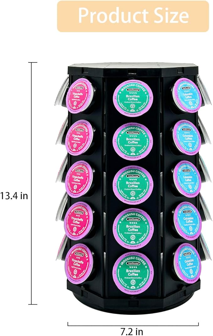 K Cup Coffee Pod Holder Storage Carousel Organizer Stand Compatible with 40 K-Cup Pods(Black-002)