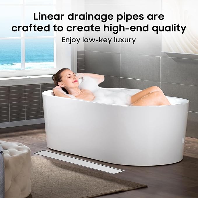 DLONE Linear Shower Drain | 24" AISI 304 Stainless Steel Linear Drain, Brushed Nickel Shower Drain with Tile Insert Panel & Adjustable Feet, Long Rectangle Shower Floor Drain in Bathroom, Balcony etc