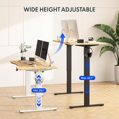 FLEXISPOT EN1 Bamboo Standing Desk, 48 x 24 Inches Whole-Piece Electric Height Adjustable Desk for Home Office (White Frame + Bamboo Curved Desktop, 2 Packages)