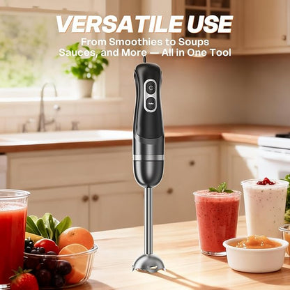 Immersion Blender Handheld, Corded Electric Blenders Portable Stick Mixer with 2 Mixing Speed and Stainless Steel Blades Emulsifier for Effortless Blending Soup, Smoothies, Puree or Baby Food