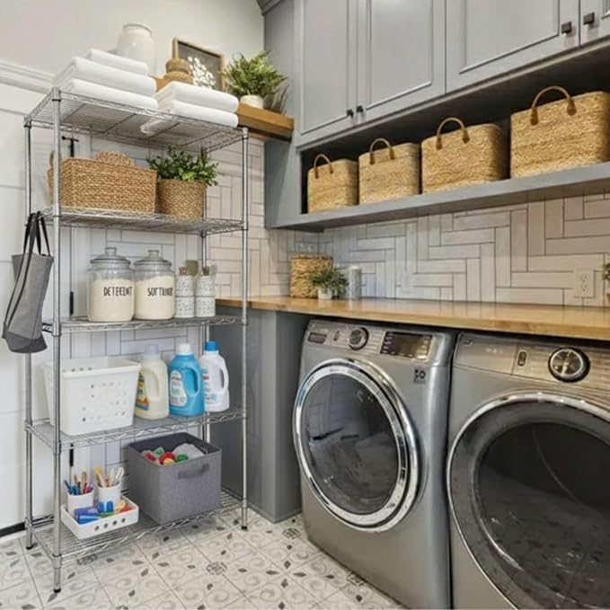 hiLISS Heavy-Duty Chrome Steel Wire Shelving NSF Certified. Adjustable Storage Rack for Kitchen,Garage,and Laundry Utility Room (Chrome-5Tiers-36x14x72)