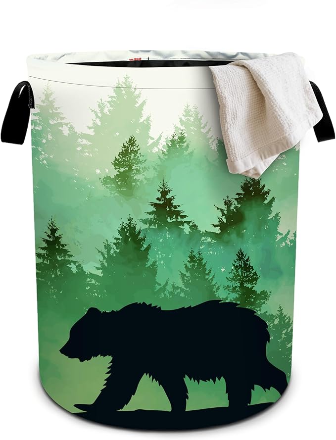 Misty Forest Bear Laundry Basket Laundry Hamper With Handles Collapsible Laundry Baskets Storage Basket For Room Bathroom Bedroom Decor