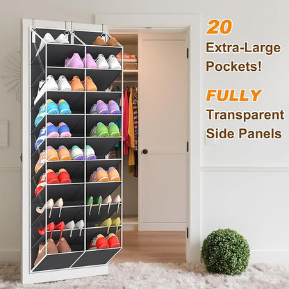 UVIAHOMI 20-30 Pairs Over the Door Shoe Organizer, Clear Pockets Hanging Shoe Storage for Closet, 10-Tier Door Shoes Rack, Handing Shoes Holder Fit All the Family's Sneakers, Boots, Heels, Dark Grey
