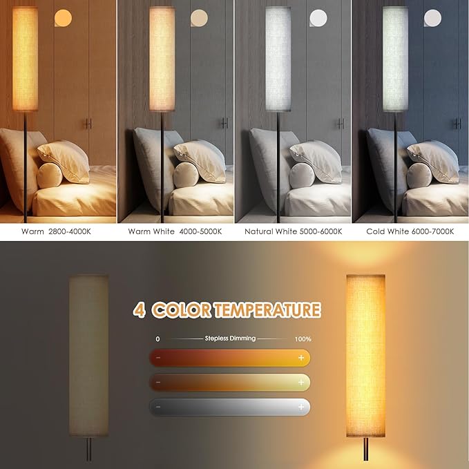 Floor Lamp for Bedroom Living Room Office with Remote Control Modern Living Room LED 4 Color Temperature & Stepless Dimmer, Standing Elegant Lamp 3000k-7000k (Round-Pale Yellow)
