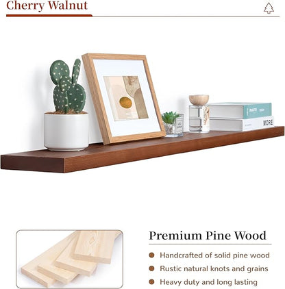 Marsmiles Wood Floating Shelves | 48 Inch Mahogan Wall Shelves Set of 1 | 48" W x 6.7" D Rustic Wooden Shelves for Bathroom Kitchen Living Room Bedroom