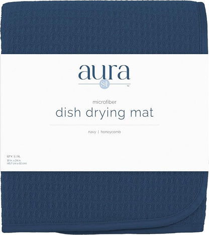 S&T INC. Dish Drying Mat XL, 18” x 24”, Absorbent Microfiber Kitchen Counter Mat, Dish Drying Pad for Dishes, Utensils, Pots and Pans, Extra Large, Navy