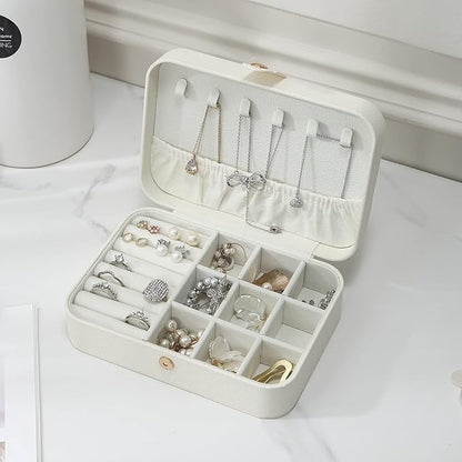 CASEGRACE Travel Jewelry Box Small Jewelry Organizer Case Display Storage for Earrings Necklace Rings Bracelets Portable Jewelry Organizer for Women Girls, White