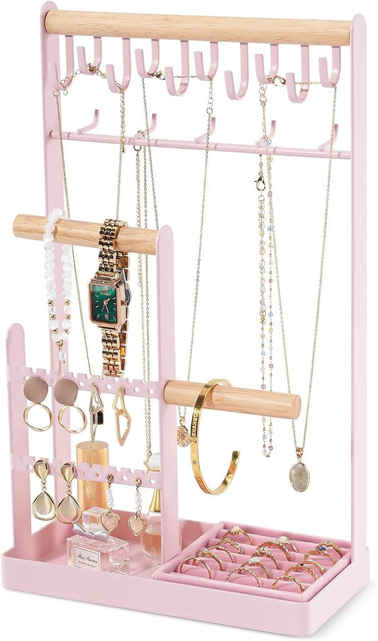 ProCase Cute Jewelry Stand, Aesthetic Jewelry Organizer for Dresser Vanity, Jewelry Holder Display for Necklaces Earrings, Gifts for Teen Girls Women, Bedroom Dorm Decor -Large, Pink
