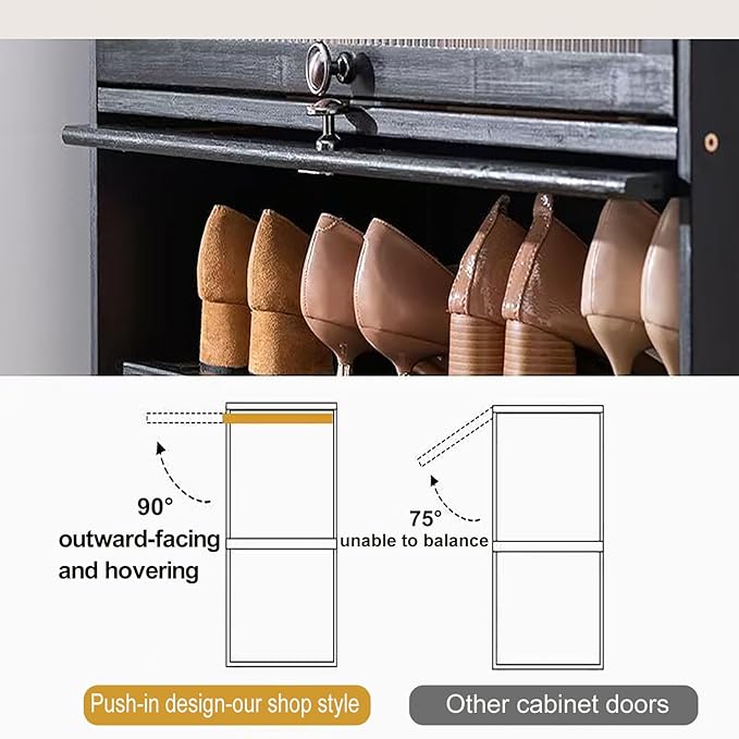 Tall Shoe Cabinet, 10 Tier Bamboo Shoe Rack with Doors, 40-45 Pairs Large Capacity Shoe Storage Cabinet Organizer, Narrow Shoe Shelf for Entryway, Hallway, Living Room