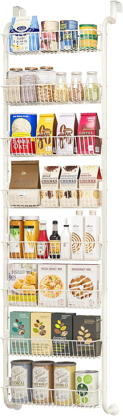MIAOLI Over the Door Pantry Organizers and Storage, 8-Tier Spice Rack, Home & Kitchen Storage Shelves for Cabinet, Large Capacity Hanging Seasoning Organizer, Laundry Room Organization, White