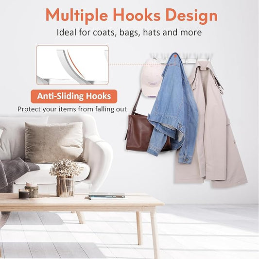 Optish Coat Rack Wall Mount, Coat Hook Wall Mount, Wall Hooks for Hanging, Hat Rack for Walls, Coats Hanger with 12 Hook, Towel Hooks for Bathrooms (1 Pack, Silver)