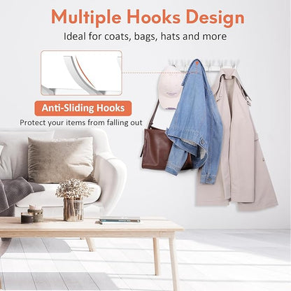 Coat Rack Wall Mount, Coat Hook Wall Mount, Wall Hooks for Hanging, Hat Rack for Walls, Coats Hanger with 12 Hook, Towel Hooks for Bathrooms (2 Pack, Silver)