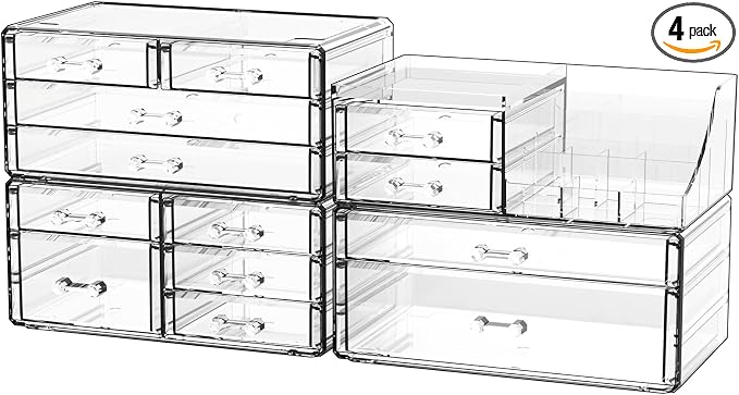 Cq acrylic Clear Make up Organizers for Vanity,Skincare Organizer With 13 Drawers for Dresser,Plastic Cute Desk Accessories Organization and Bathroom Organizers Storage Case Box for Beauty,Skin Care