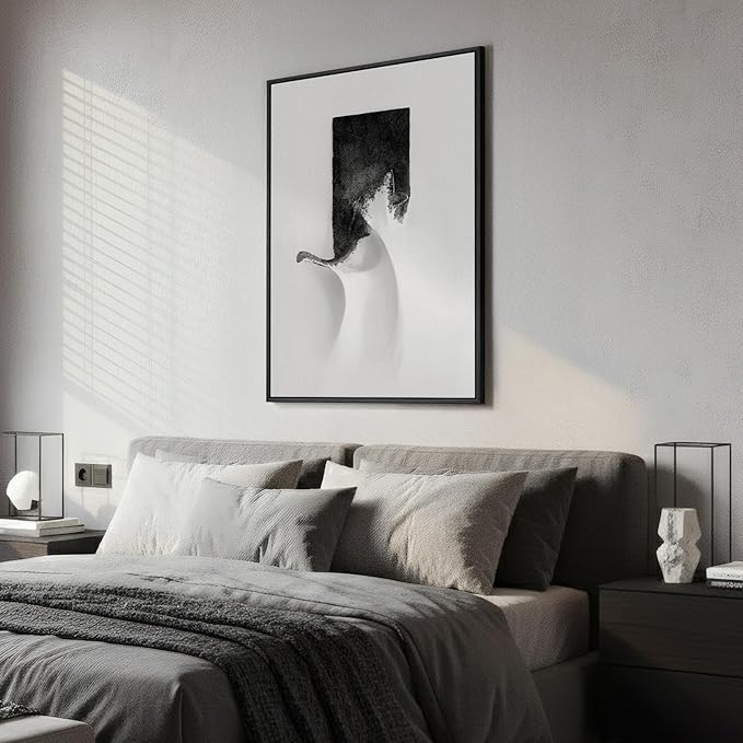Framed Black and White Abstract Wall Art, Modern Canvas Prints Paintings Artwork for Walls, Minimalist Monochrome Abstract Pictures for Living Room Dining Bedroom Lounge Office Wall Decor 24x36 In