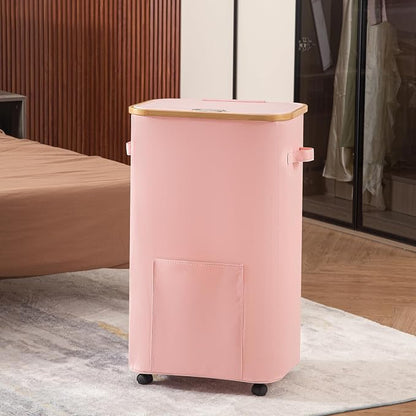 Vincona Laundry Basket with Wheels, Tall Dirty Clothes Hamper on Wheels, Rolling Laundry Hamper with lid for Dorm, Bedroom and Bathroom (Pink, 100L)