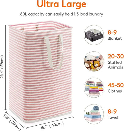 Lifewit 1 Pack Laundry Hamper Large Collapsible Laundry Baskets, Freestanding Waterproof Clothes Hamper with Easy Carry Handles in Laundry Room Bedroom Bathroom College Dorm, Pink, 80L