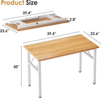 Need 39.4 inch Computer Desk for Small Space Small Folding Table Small Writing Desk Compact Desk Foldable Desk with BIFMA Certification, No Install Needed, Teak White AC5-100-BW