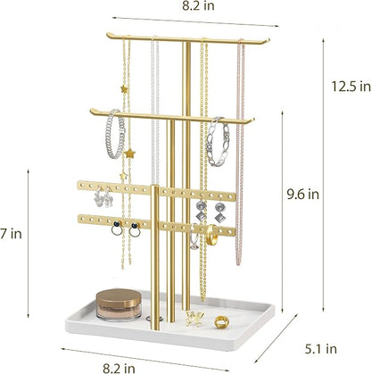 pickpiff Gold Jewelry Stand Holder Organizer: 12.5" Sturdy Hanger for 80 Pcs Jewelry, Jewlery Tower for Display Necklace, Earring, Bracelet, Watch