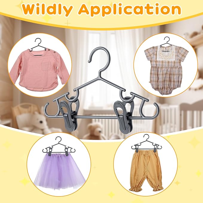 Hsei 5/10/40 Pack Baby Hangers with 10/20/80 Clips, Plastic Kids Pants Hangers for Nursery Closet Top and Bottom Clothes Hanger Set for Newborn Infant Toddler(60 Packs Total,Gray,10.6 Inch)
