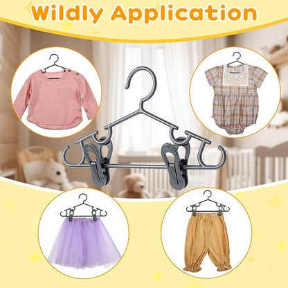 Hsei 5/10/40 Pack Baby Hangers with 10/20/80 Clips, Plastic Kids Pants Hangers for Nursery Closet Top and Bottom Clothes Hanger Set for Newborn Infant Toddler(60 Packs Total,Gray,10.6 Inch)