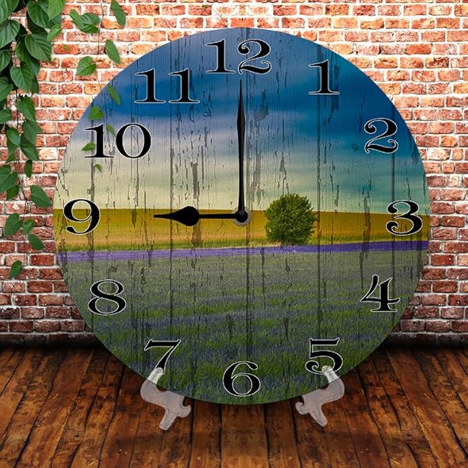 Natural Scenery Wall Clock 10 Inch Silent Non Ticking Battery Operated Wooden Modern Office Simple Minimalist Clock Decorative for Kitchen Home Bathroom Living Room