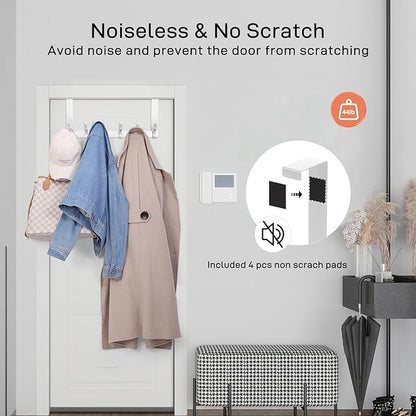 Optish Over The Door Hooks, Door Hanger Hooks for Hanging, Over The Doors Towel Racks for Bathroom with 10 Coat Hook, 2 Pack, Silver, Fit 1-3/4" Doors