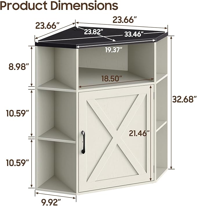 Vabches Corner Cabinet, Corner Storage Shelf with USB Ports and Outlets Industrial Organizer for Small Space Wooden 6-Cubby Bookshelf for Study, Playroom, Living Room (Rustic White and Black)