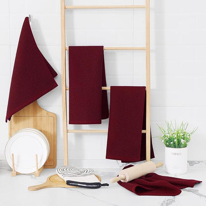 Homaxy 100% Cotton Waffle Weave Kitchen Dish Towels, Ultra Soft Absorbent Quick Drying Cleaning Towel, 13 x 28 Inches, 24-Pack, Burgundy
