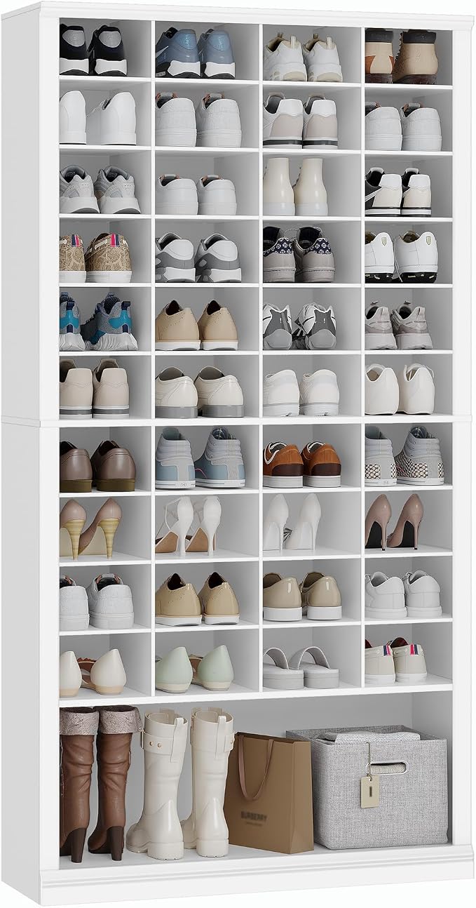 Hzuaneri 11 Tiers Shoe Storage Cabinet, Tall Shoes Cabinet with Cubby, Freestanding Wooden Shoe Organizer, 40-44 Pairs, Shoes Cubby Organizer for Entryway, Bedroom, White SR59303X