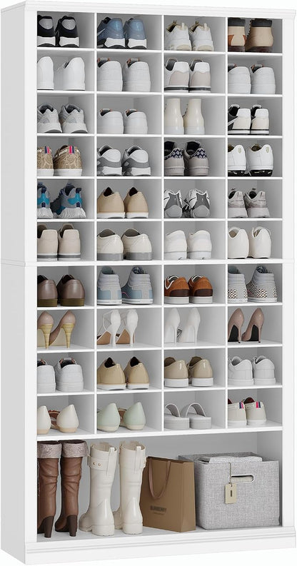 Hzuaneri 11 Tiers Shoe Storage Cabinet, Tall Shoes Cabinet with Cubby, Freestanding Wooden Shoe Organizer, 40-44 Pairs, Shoes Cubby Organizer for Entryway, Bedroom, White SR59303X
