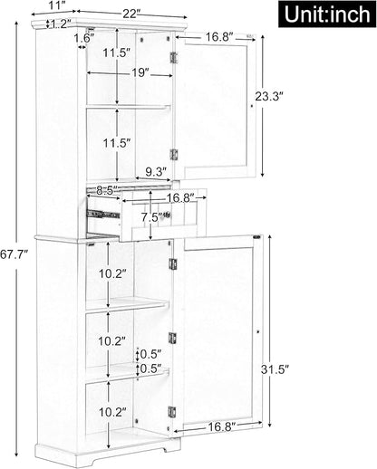Bathroom Storage Cabinet, Tall Cabinet with Adjustable Shelf | Tall bathroom storage cabinet, 2 enclosed cabinets and middle pull-out compartment keep daily essentials organized