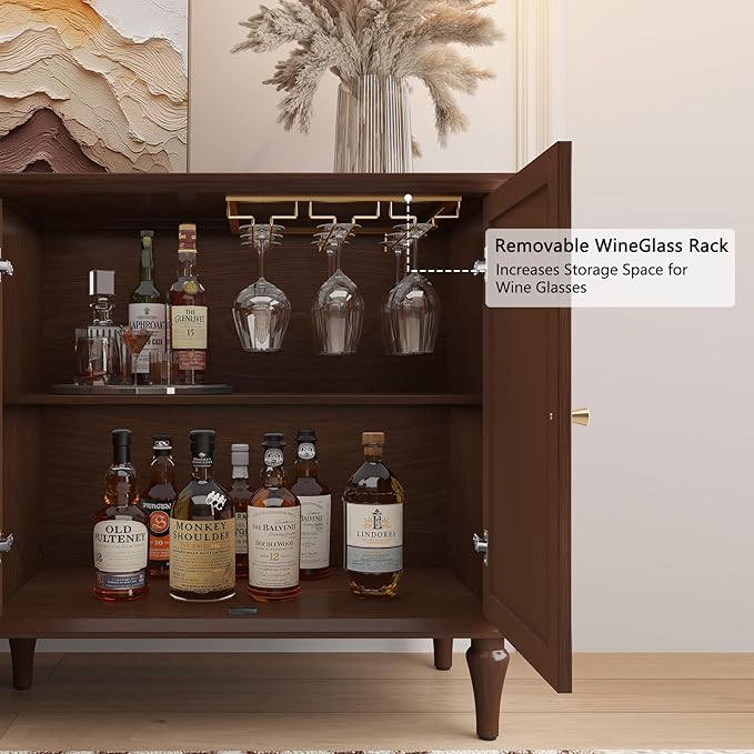 ARTPOWER Sideboard Buffet Cabinet with Storage, 58'' Mid-Century Modern Storage Cabinet with 4 Doors and Adjustable Shelves, Accent Style Sideboard for Entryway, Dining Room, Living Room, Brown