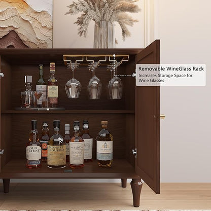ARTPOWER Sideboard Buffet Cabinet with Storage, 58'' Mid-Century Modern Storage Cabinet with 4 Doors and Adjustable Shelves, Accent Style Sideboard for Entryway, Dining Room, Living Room, Brown