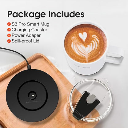 Vsitoo S3 Pro 14oz Smart Self Heating Coffee Mug,Heated Coffee Mug with Auto-Sensing AI Heats Drinks to 120-150°F Hands-Free.Perfect for Home/Office,Ideal Gift fo Men/Women，White