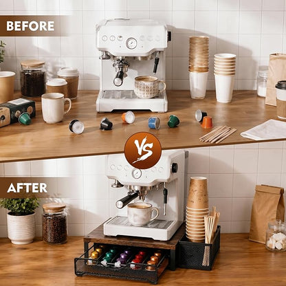 Coffee Pod Holder for Countertop Coffee Bar Organizer 45 Capacity Capsule Pods Storage Coffee Pod Drawer for Coffee Pods Holder Organizer with Sliding Basket for Home Kitchen Office Coffee Bar Station