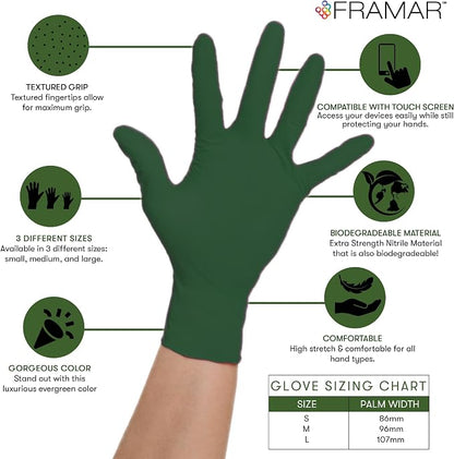 FRAMAR Biodegradable Green Gloves Latex Free Large – Disposable Nitrile Gloves Large, Cleaning Rubber Glove Disposable, Non Latex Hair Dye Glove 100 Pk